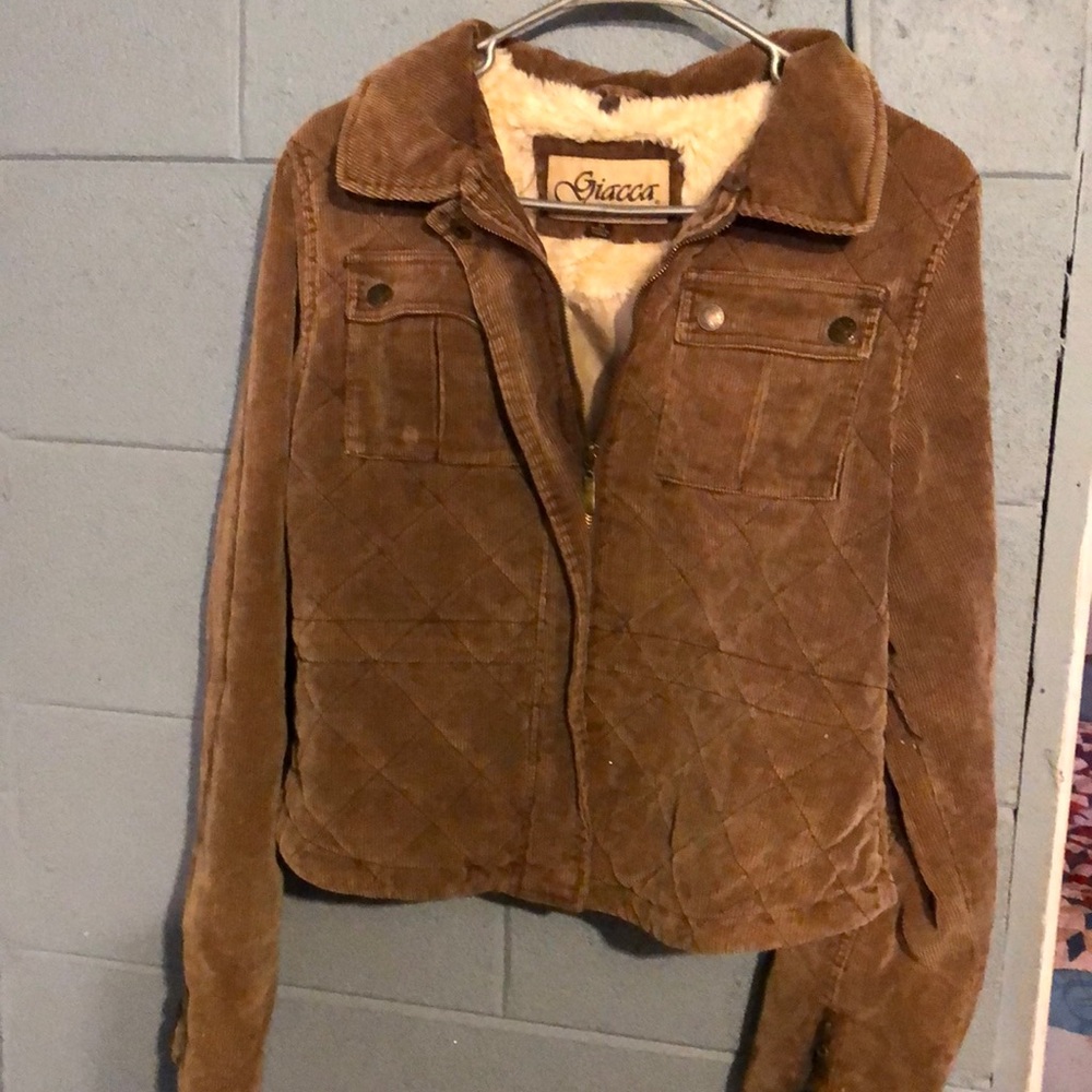 Corduroy and fur jacket